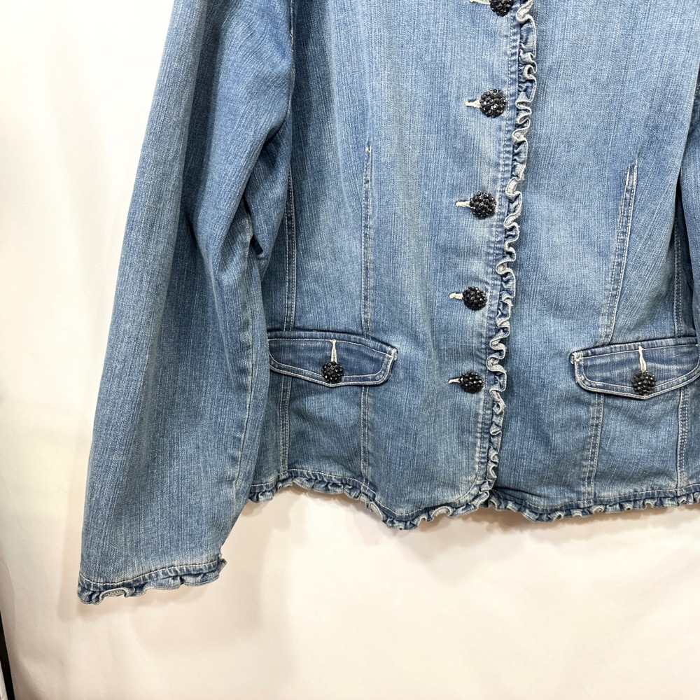 Cato Plus Size 22/24W Denim Jacket Jean Ruffle Blue Feminine Artsy Fall Chic F - Picture 4 of 11